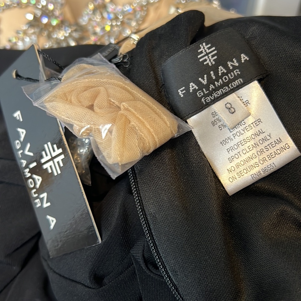 Faviana Glamour Rhinestone Nude Black Dress Gown Prom Wedding Formal NWT 8 - Picture 13 of 15